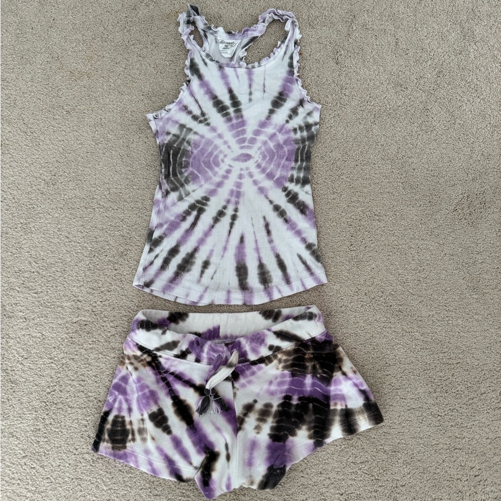 FLOWERS BY ZOE. Tie-Dye Tank and Shorts Set - Purple and Black.